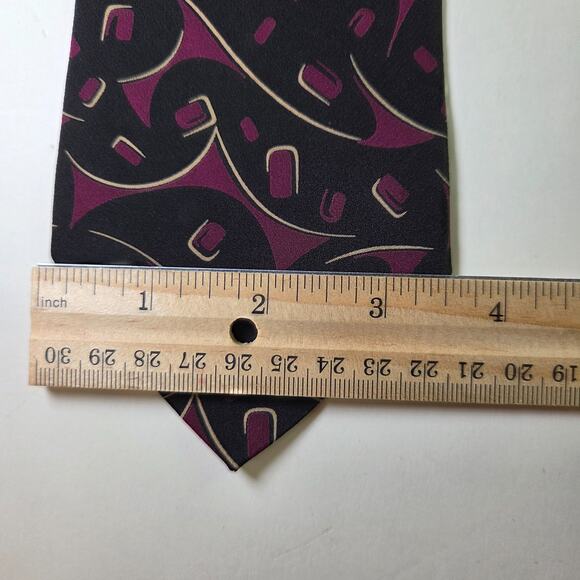 Giorgio Armani Silk Tie Black Purple Tan Geometric Abstract Italy 58x3.25 - Picture 7 of 7